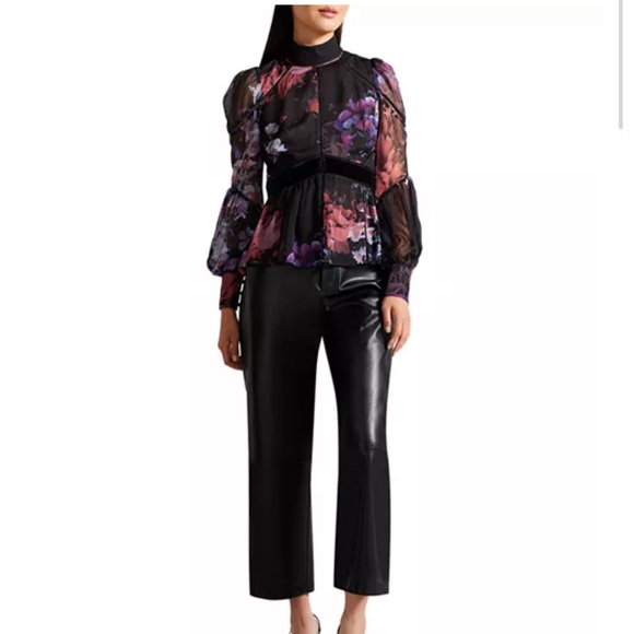 Ted Baker Black Floral Sheer Blouse - Picture 2 of 12
